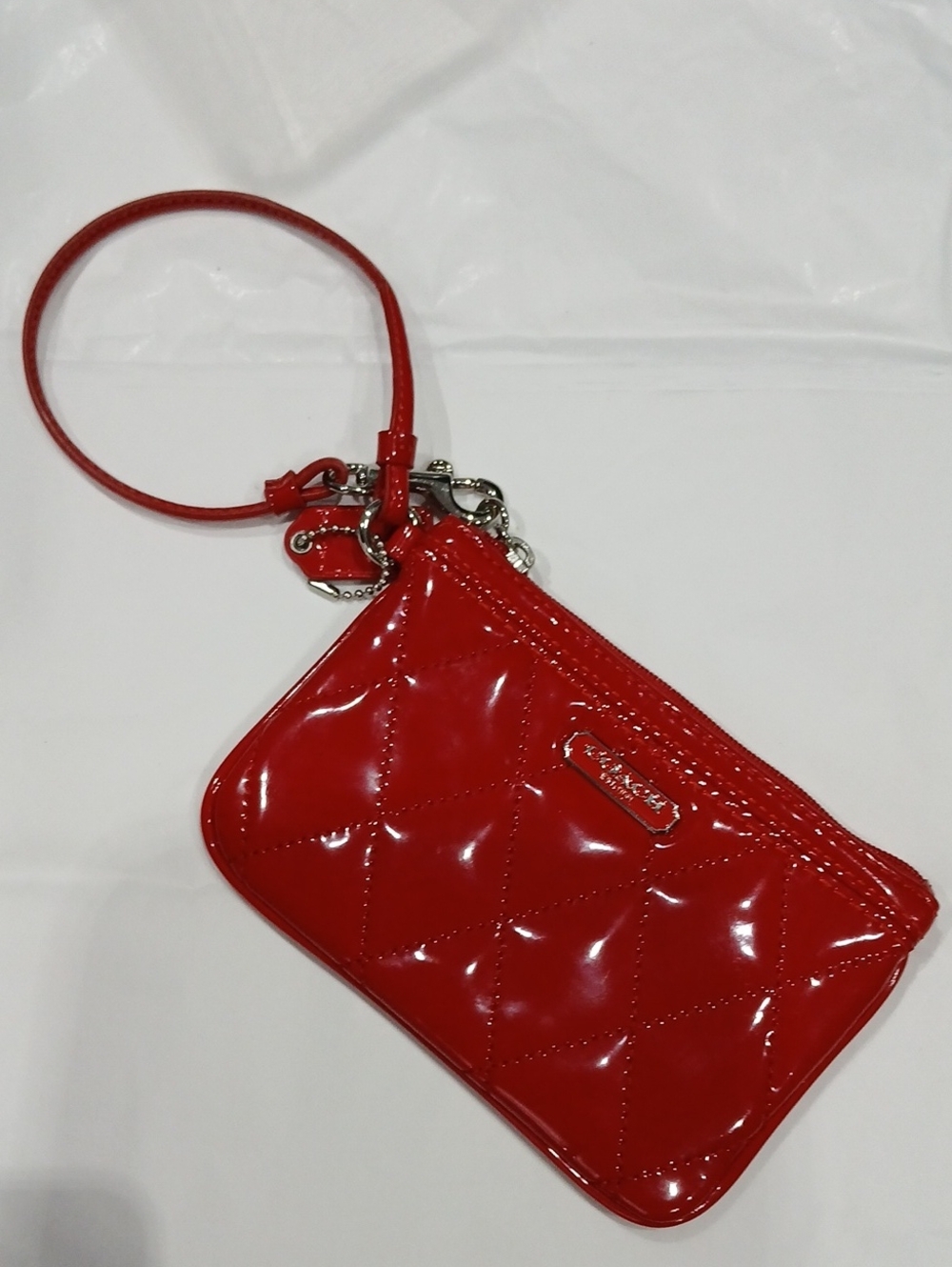 Coach Poppy Red Quilted Patent Wristlet